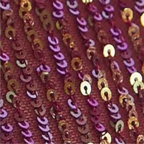 Free People Intimately Gold Rush Sequin  Top Wine Combo LS Semi Sheer Top Small - Picture 13 of 14